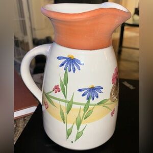 Emerson Creek Art Pottery 7" Floral Vase Pitcher, 1991 Hand Painted